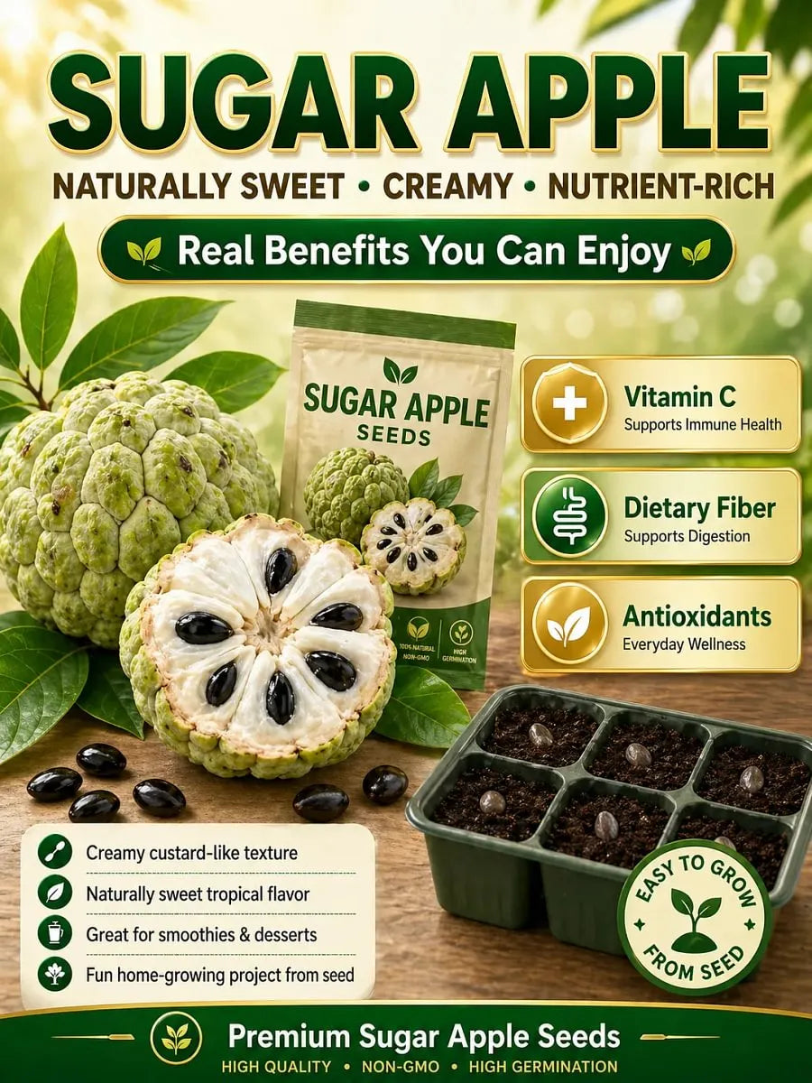 🍐✨Live Sugar Apple Seeds – Sweet Tropical Fruit for Home Gardenarden