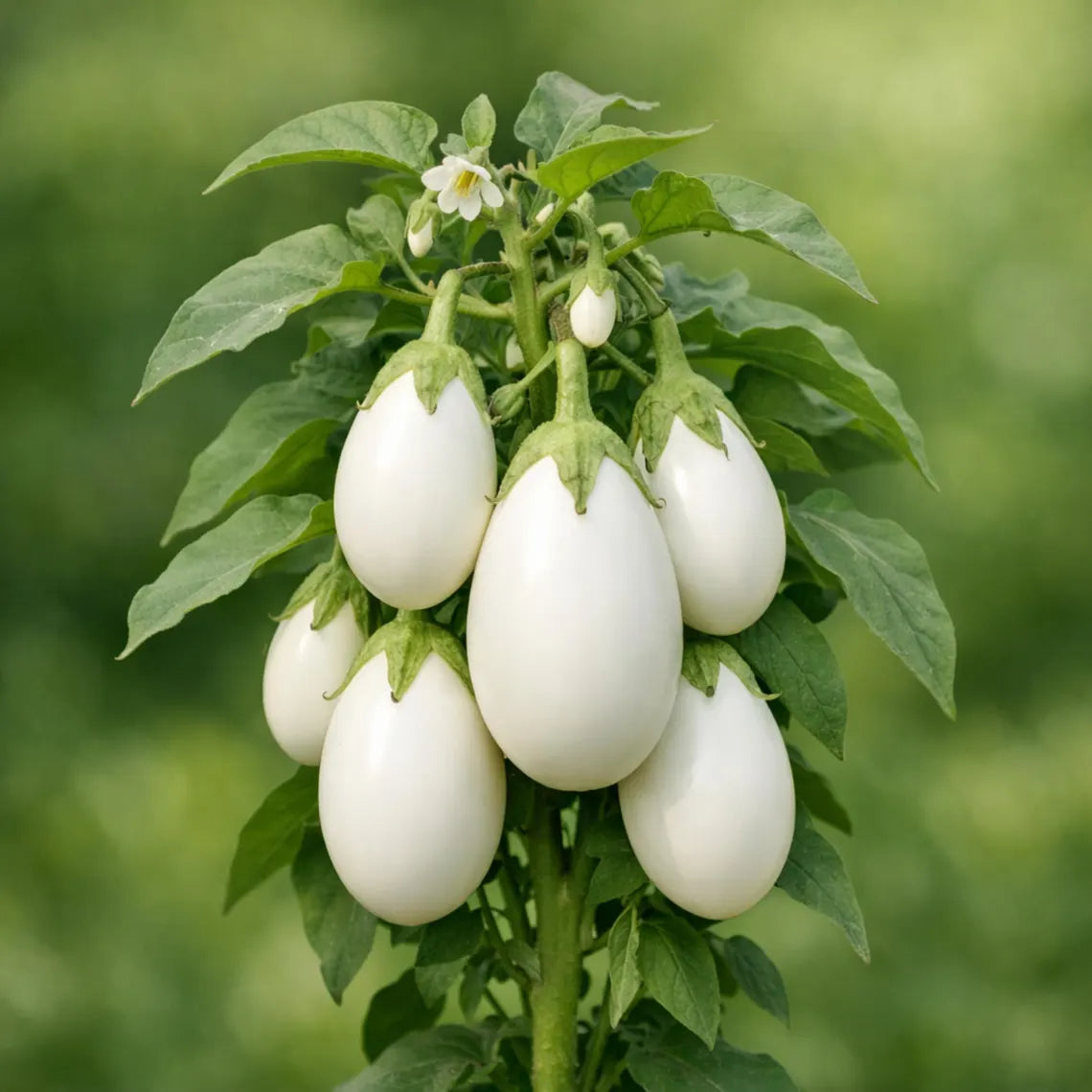 White Egg Eggplant Seeds - Heirloom Vegetable - Small Egg Shaped White Fruits - Compact High Yield Variety