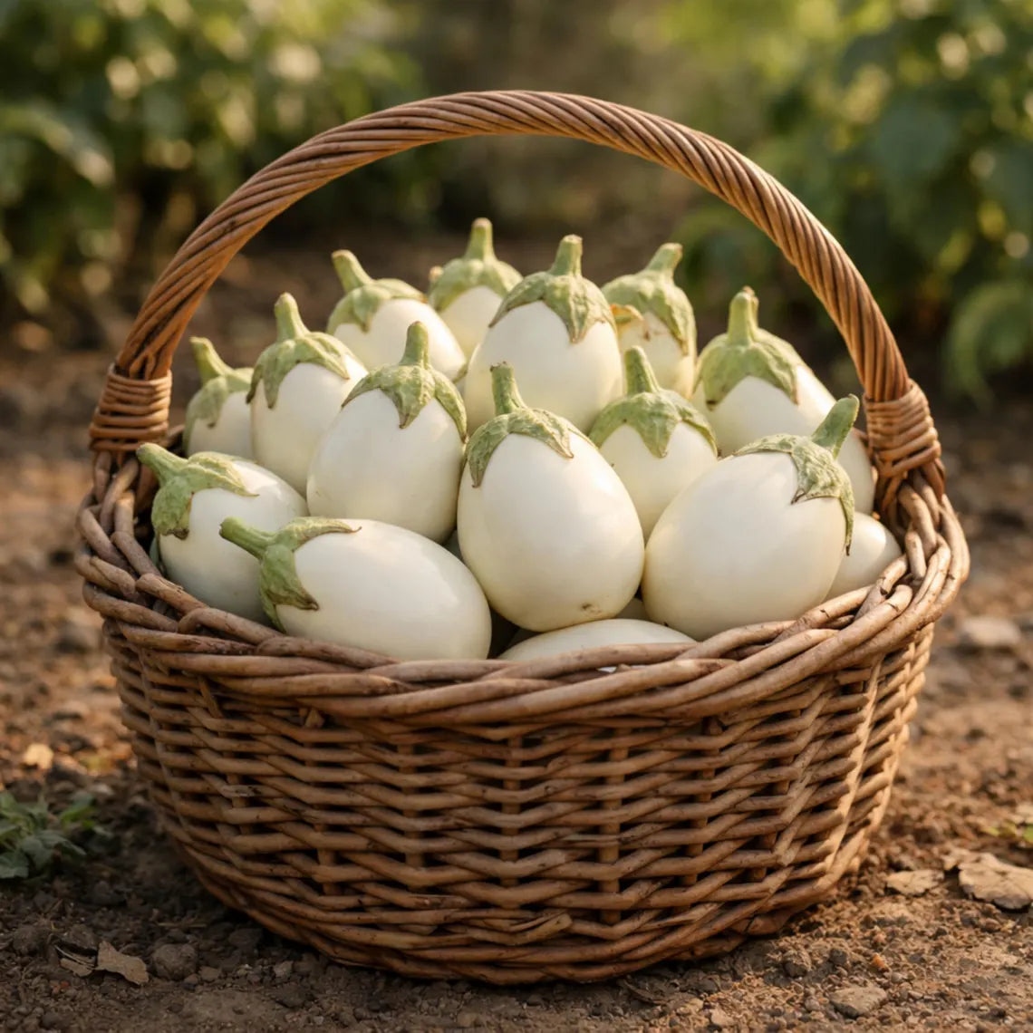 White Egg Eggplant Seeds - Heirloom Vegetable - Small Egg Shaped White Fruits - Compact High Yield Variety