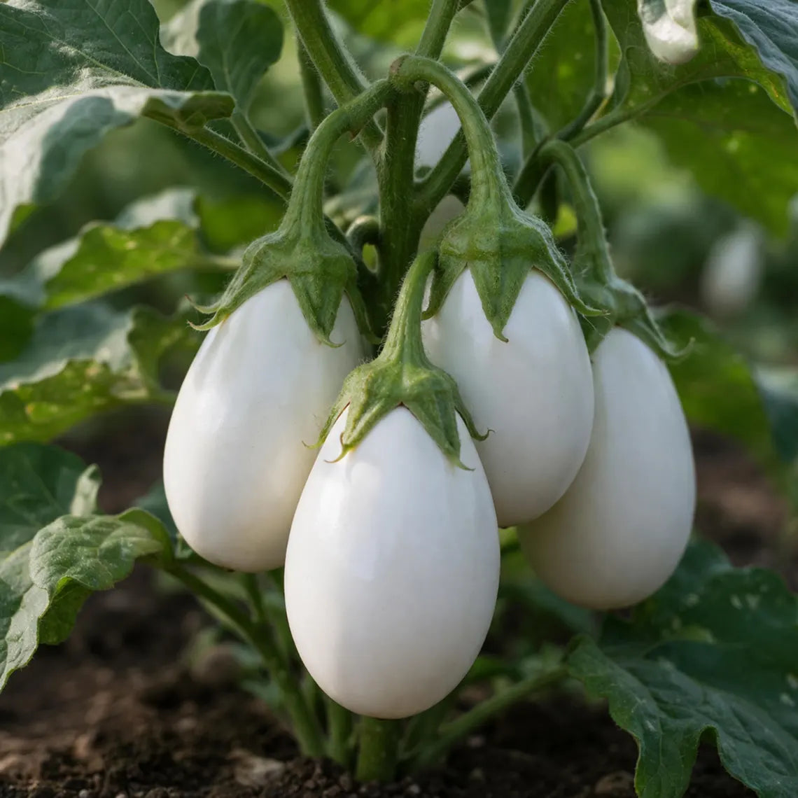 White Egg Eggplant Seeds - Heirloom Vegetable - Small Egg Shaped White Fruits - Compact High Yield Variety