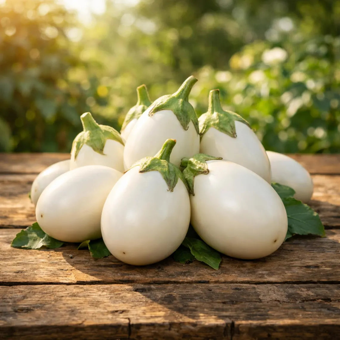 White Egg Eggplant Seeds - Heirloom Vegetable - Small Egg Shaped White Fruits - Compact High Yield Variety